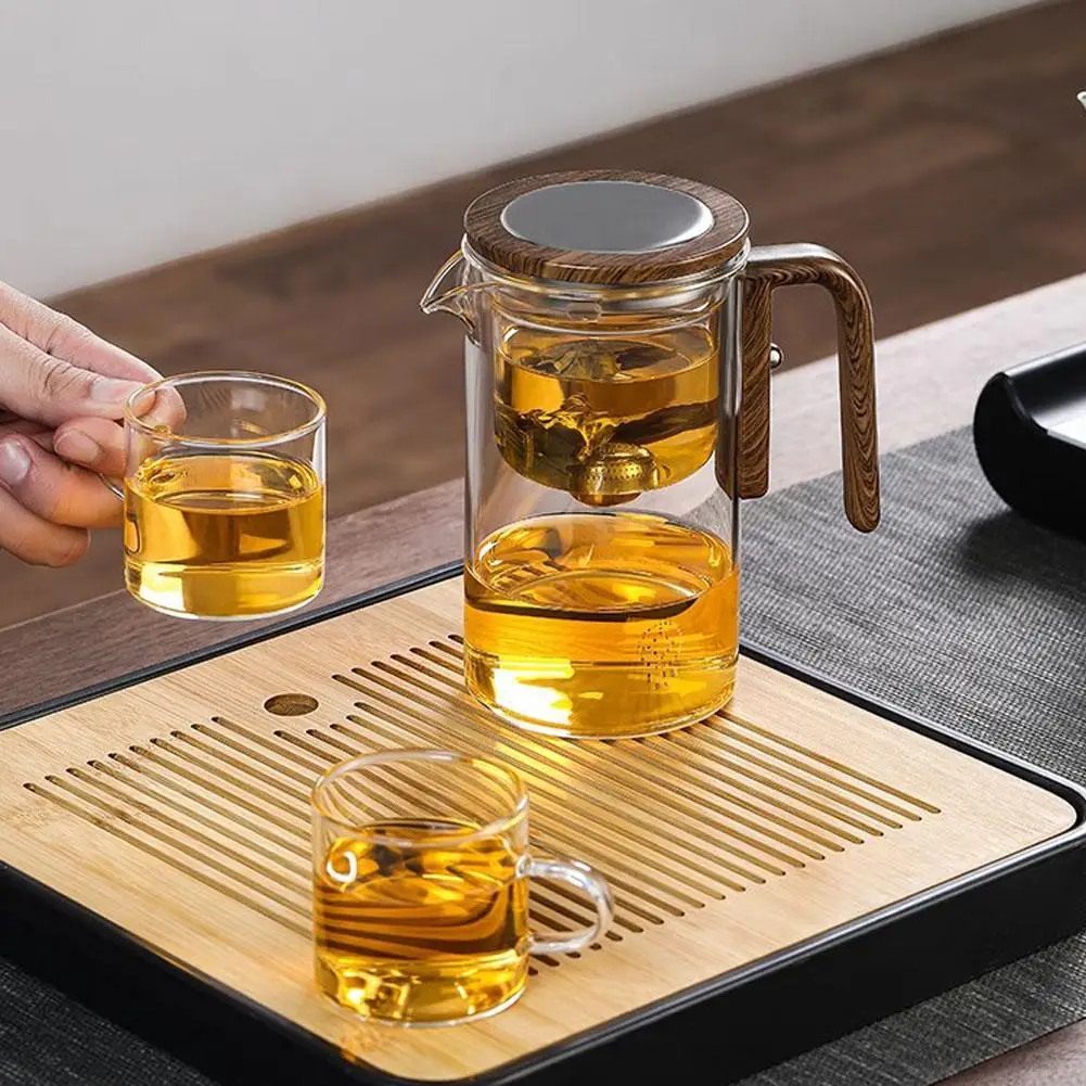 Tetera de contenedor interior con separación de agua, interruptor magnético de un clic, filtración de separación de té, tetera de vidrio, mango de madera para té 5 Tetera de contenedor interior con separación de agua, interruptor magnético de un clic, filtración de separación de té, tetera de vidrio, mango de madera para té 5