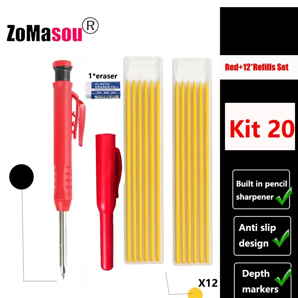 Lápiz de carpintero profesional, marcador de Agujero profundo de cabeza larga de Metal, ingeniería para herramientas de construcción de carpintería, papelería – Kit 20 33 Lápiz de carpintero profesional, marcador de Agujero profundo de cabeza larga de Metal, ingeniería para herramientas de construcción de carpintería, papelería – Kit 20 33
