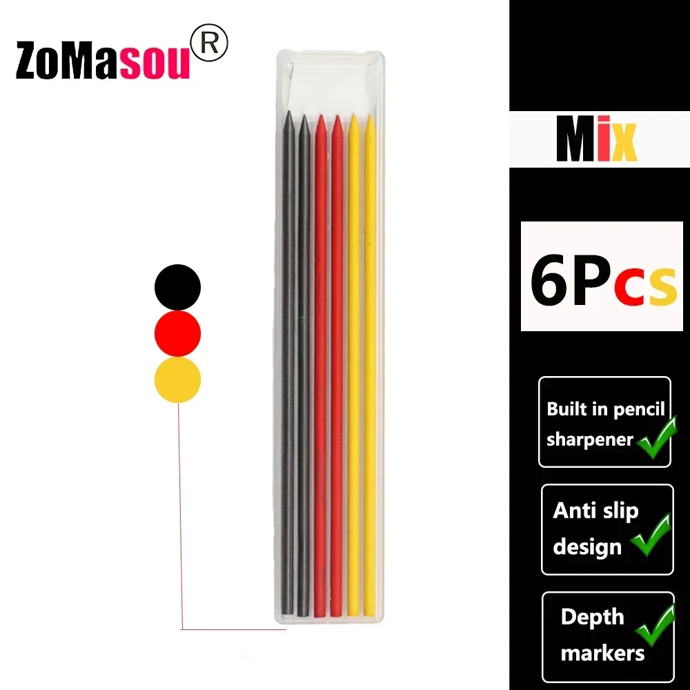 Lápiz de carpintero profesional, marcador de Agujero profundo de cabeza larga de Metal, ingeniería para herramientas de construcción de carpintería, papelería – Mix refills 6Pcs 13 Lápiz de carpintero profesional, marcador de Agujero profundo de cabeza larga de Metal, ingeniería para herramientas de construcción de carpintería, papelería – Mix refills 6Pcs 13