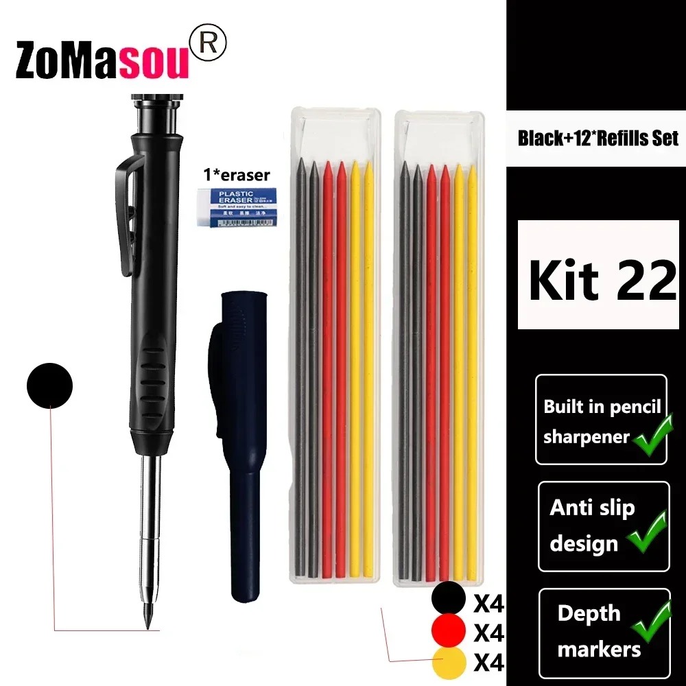 Lápiz de carpintero profesional, marcador de Agujero profundo de cabeza larga de Metal, ingeniería para herramientas de construcción de carpintería, papelería – Kit 22 35 Lápiz de carpintero profesional, marcador de Agujero profundo de cabeza larga de Metal, ingeniería para herramientas de construcción de carpintería, papelería – Kit 22 35