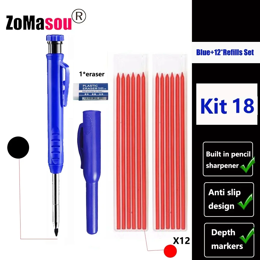 Lápiz de carpintero profesional, marcador de Agujero profundo de cabeza larga de Metal, ingeniería para herramientas de construcción de carpintería, papelería – Kit 18 31 Lápiz de carpintero profesional, marcador de Agujero profundo de cabeza larga de Metal, ingeniería para herramientas de construcción de carpintería, papelería – Kit 18 31
