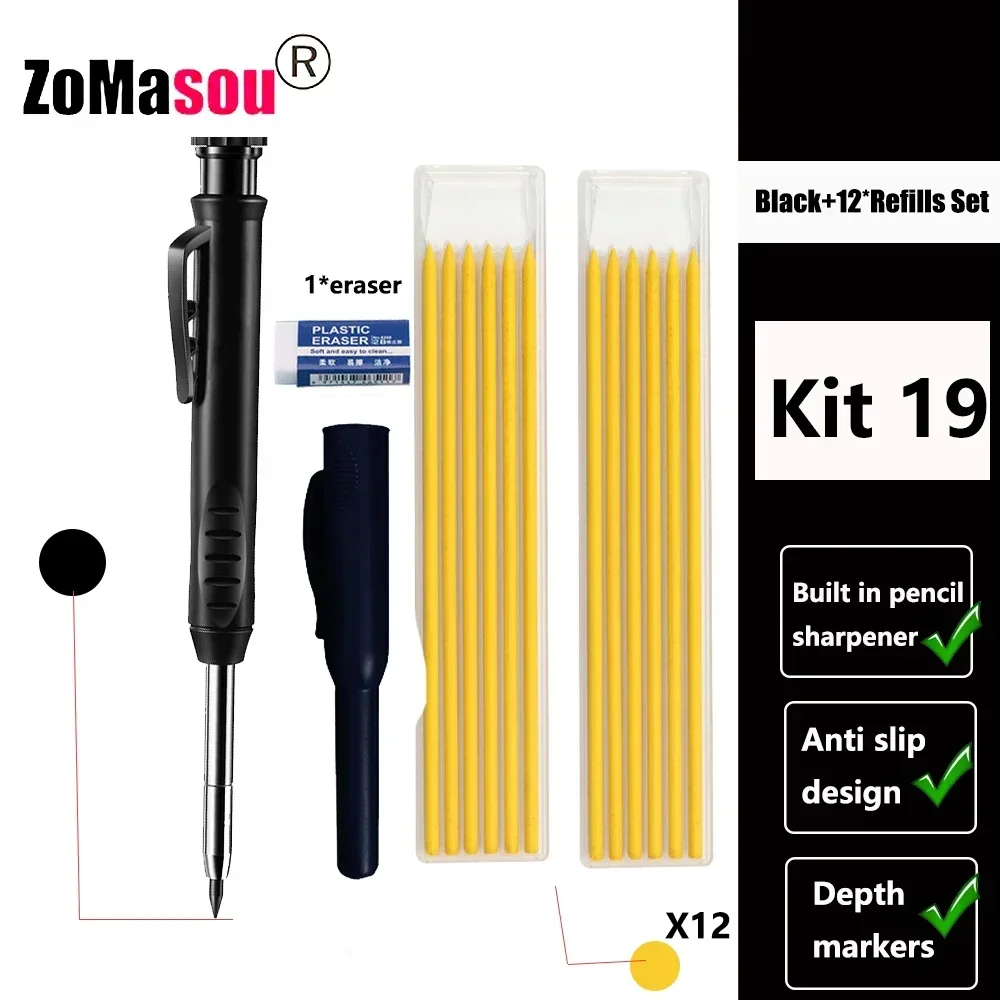 Lápiz de carpintero profesional, marcador de Agujero profundo de cabeza larga de Metal, ingeniería para herramientas de construcción de carpintería, papelería – Kit 19 32 Lápiz de carpintero profesional, marcador de Agujero profundo de cabeza larga de Metal, ingeniería para herramientas de construcción de carpintería, papelería – Kit 19 32