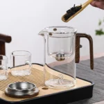 Tetera de contenedor interior con separación de agua, interruptor magnético de un clic, filtración de separación de té, tetera de vidrio, mango de madera para té 6 Tetera de contenedor interior con separación de agua, interruptor magnético de un clic, filtración de separación de té, tetera de vidrio, mango de madera para té 6