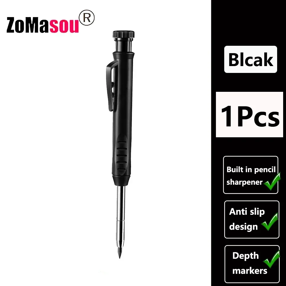Lápiz de carpintero profesional, marcador de Agujero profundo de cabeza larga de Metal, ingeniería para herramientas de construcción de carpintería, papelería – Black 1Pcs 7 Lápiz de carpintero profesional, marcador de Agujero profundo de cabeza larga de Metal, ingeniería para herramientas de construcción de carpintería, papelería – Black 1Pcs 7