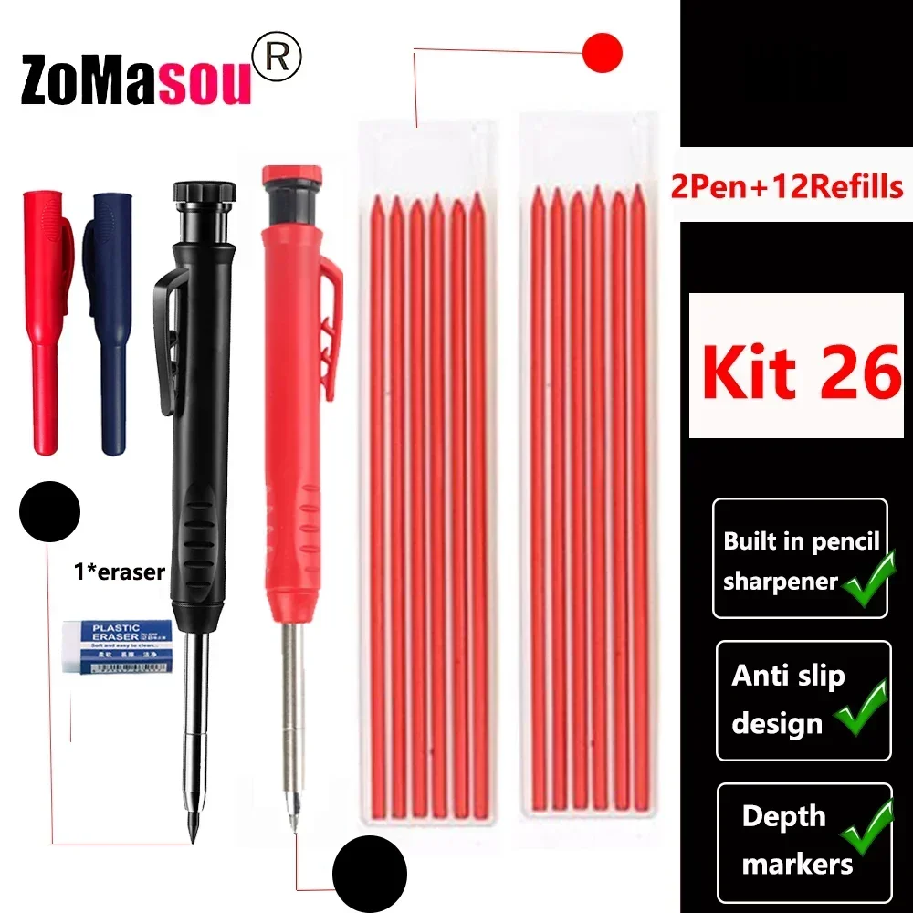 Lápiz de carpintero profesional, marcador de Agujero profundo de cabeza larga de Metal, ingeniería para herramientas de construcción de carpintería, papelería – 2Pen Kit 26 39 Lápiz de carpintero profesional, marcador de Agujero profundo de cabeza larga de Metal, ingeniería para herramientas de construcción de carpintería, papelería – 2Pen Kit 26 39