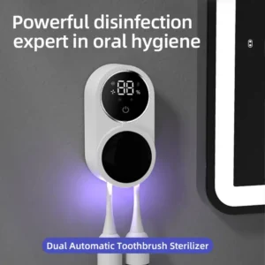Mini esterilizador de cepillo de dientes de viaje recargable portátil, interruptor de inducción con pantalla de carga, estuche esterilizador de cepillo de dientes UV 2