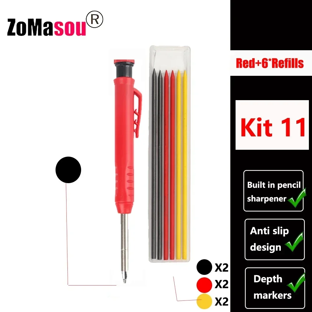 Lápiz de carpintero profesional, marcador de Agujero profundo de cabeza larga de Metal, ingeniería para herramientas de construcción de carpintería, papelería – Kit 11 24 Lápiz de carpintero profesional, marcador de Agujero profundo de cabeza larga de Metal, ingeniería para herramientas de construcción de carpintería, papelería – Kit 11 24