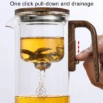 Tetera de contenedor interior con separación de agua, interruptor magnético de un clic, filtración de separación de té, tetera de vidrio, mango de madera para té 3 Tetera de contenedor interior con separación de agua, interruptor magnético de un clic, filtración de separación de té, tetera de vidrio, mango de madera para té 3