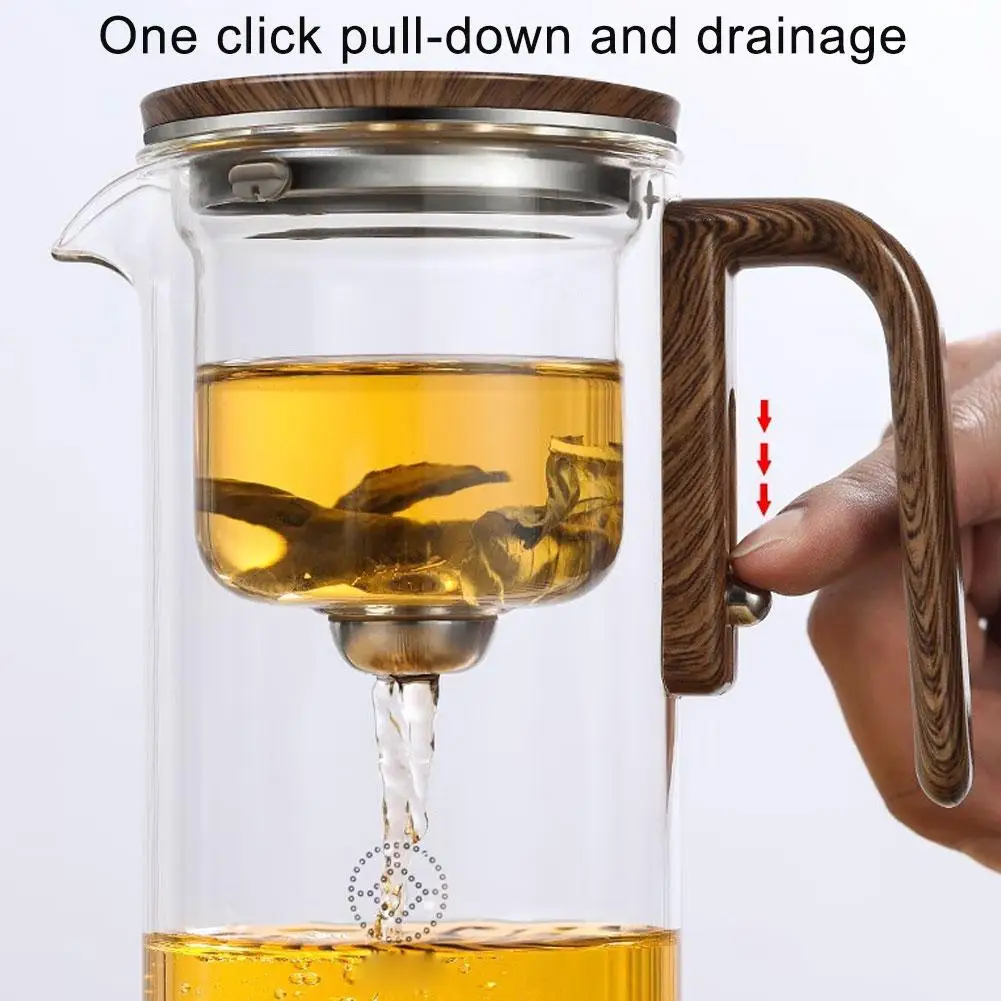 Tetera de contenedor interior con separación de agua, interruptor magnético de un clic, filtración de separación de té, tetera de vidrio, mango de madera para té 3 Tetera de contenedor interior con separación de agua, interruptor magnético de un clic, filtración de separación de té, tetera de vidrio, mango de madera para té 3