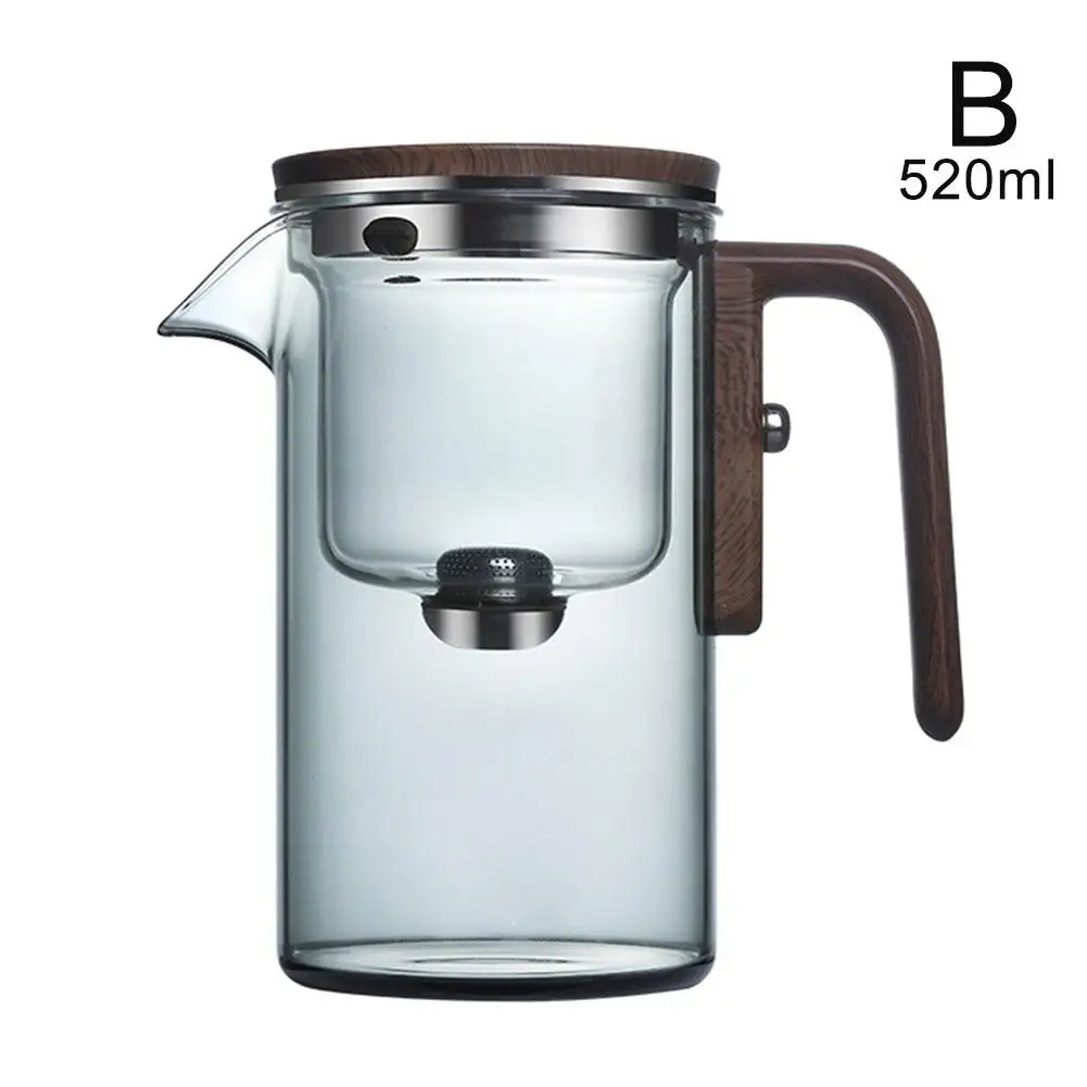Tetera de contenedor interior con separación de agua, interruptor magnético de un clic, filtración de separación de té, tetera de vidrio, mango de madera para té – Gray	520ml 8 Tetera de contenedor interior con separación de agua, interruptor magnético de un clic, filtración de separación de té, tetera de vidrio, mango de madera para té – Gray	520ml 8
