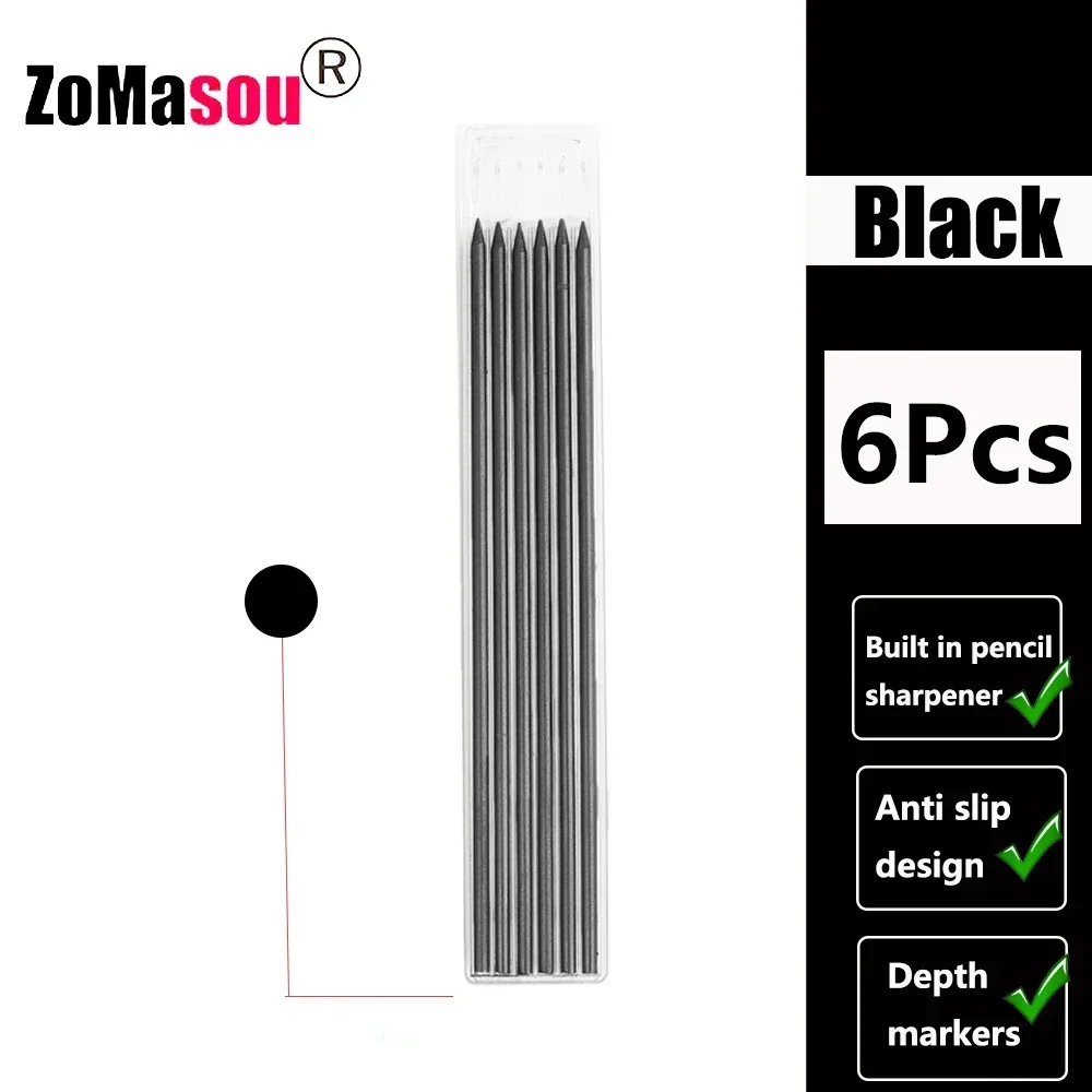 Lápiz de carpintero profesional, marcador de Agujero profundo de cabeza larga de Metal, ingeniería para herramientas de construcción de carpintería, papelería – Black refills 6Pcs 10 Lápiz de carpintero profesional, marcador de Agujero profundo de cabeza larga de Metal, ingeniería para herramientas de construcción de carpintería, papelería – Black refills 6Pcs 10