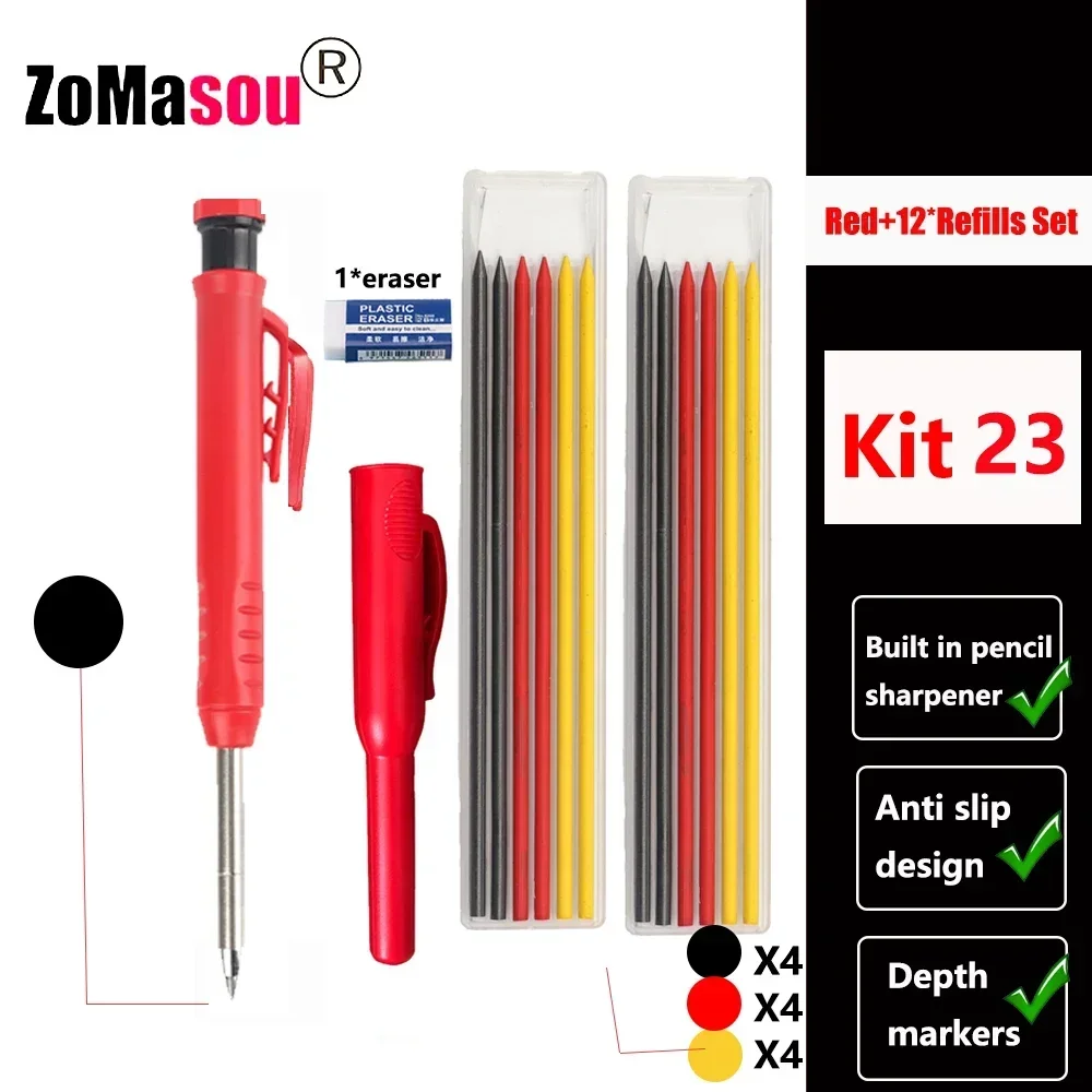 Lápiz de carpintero profesional, marcador de Agujero profundo de cabeza larga de Metal, ingeniería para herramientas de construcción de carpintería, papelería – Kit 23 36 Lápiz de carpintero profesional, marcador de Agujero profundo de cabeza larga de Metal, ingeniería para herramientas de construcción de carpintería, papelería – Kit 23 36