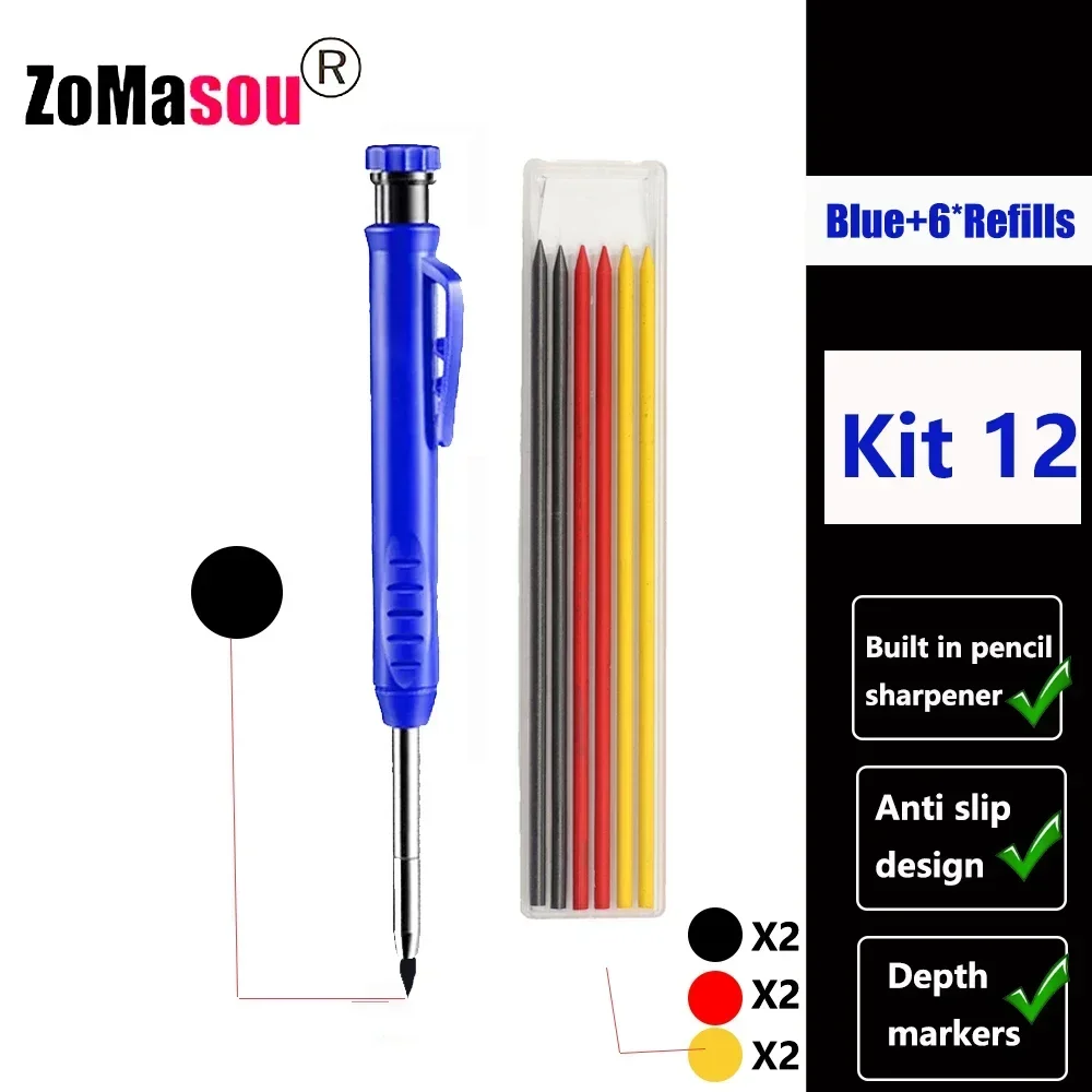 Lápiz de carpintero profesional, marcador de Agujero profundo de cabeza larga de Metal, ingeniería para herramientas de construcción de carpintería, papelería – Kit 12 25 Lápiz de carpintero profesional, marcador de Agujero profundo de cabeza larga de Metal, ingeniería para herramientas de construcción de carpintería, papelería – Kit 12 25