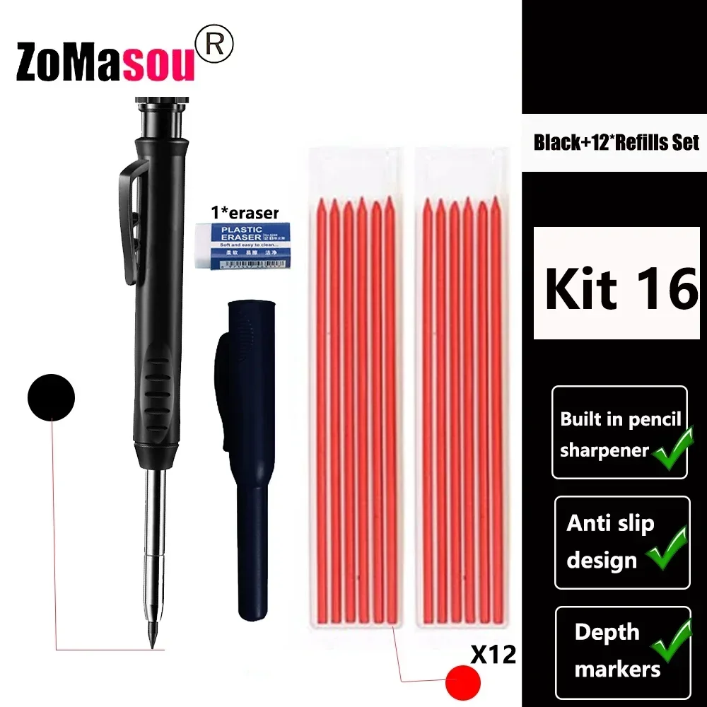 Lápiz de carpintero profesional, marcador de Agujero profundo de cabeza larga de Metal, ingeniería para herramientas de construcción de carpintería, papelería – Kit 16 29 Lápiz de carpintero profesional, marcador de Agujero profundo de cabeza larga de Metal, ingeniería para herramientas de construcción de carpintería, papelería – Kit 16 29