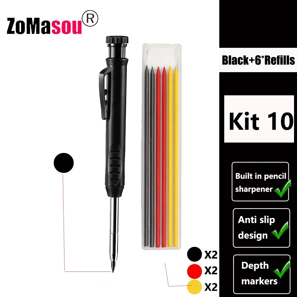 Lápiz de carpintero profesional, marcador de Agujero profundo de cabeza larga de Metal, ingeniería para herramientas de construcción de carpintería, papelería – Kit 10 23 Lápiz de carpintero profesional, marcador de Agujero profundo de cabeza larga de Metal, ingeniería para herramientas de construcción de carpintería, papelería – Kit 10 23