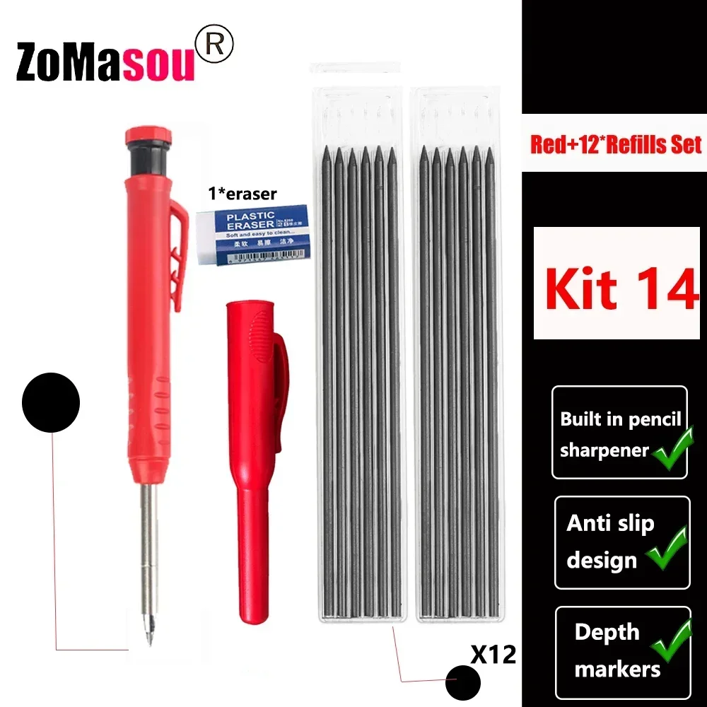 Lápiz de carpintero profesional, marcador de Agujero profundo de cabeza larga de Metal, ingeniería para herramientas de construcción de carpintería, papelería – Kit 14 27 Lápiz de carpintero profesional, marcador de Agujero profundo de cabeza larga de Metal, ingeniería para herramientas de construcción de carpintería, papelería – Kit 14 27