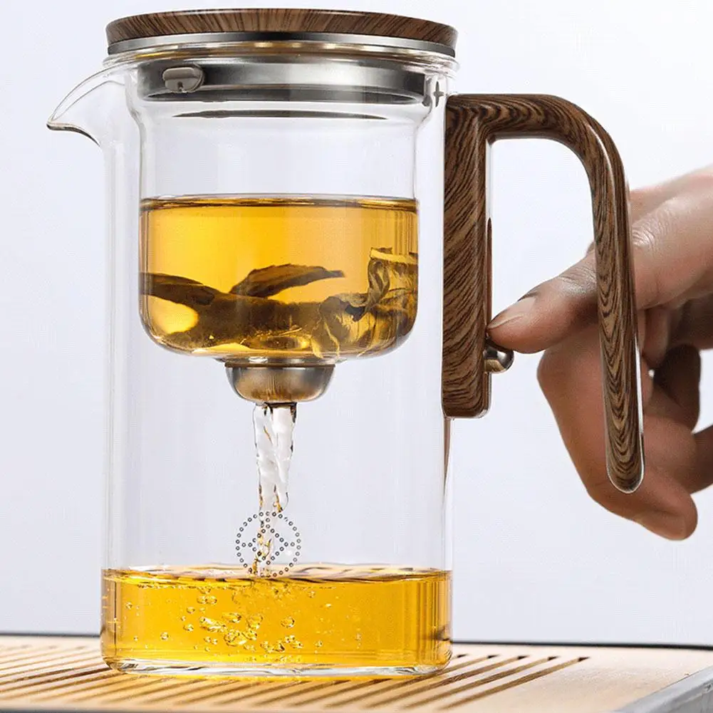 Tetera de contenedor interior con separación de agua, interruptor magnético de un clic, filtración de separación de té, tetera de vidrio, mango de madera para té 4 Tetera de contenedor interior con separación de agua, interruptor magnético de un clic, filtración de separación de té, tetera de vidrio, mango de madera para té 4
