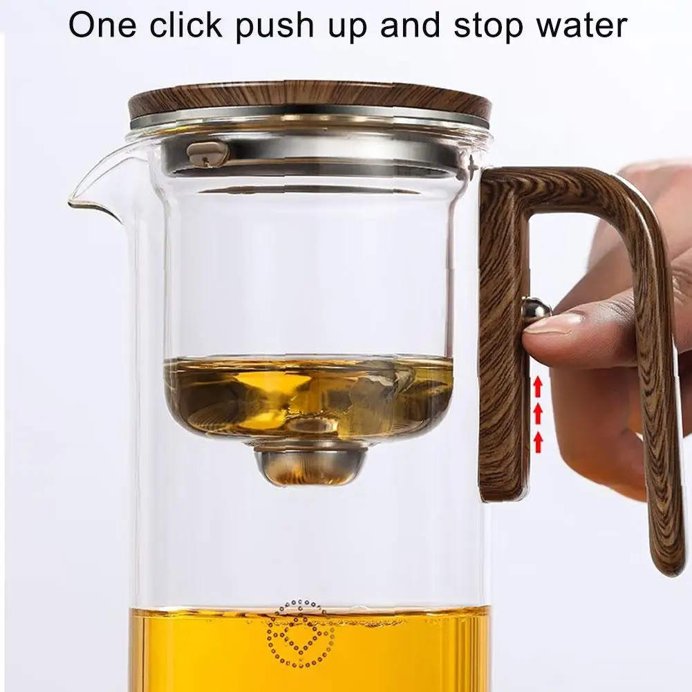 Tetera de contenedor interior con separación de agua, interruptor magnético de un clic, filtración de separación de té, tetera de vidrio, mango de madera para té 2 Tetera de contenedor interior con separación de agua, interruptor magnético de un clic, filtración de separación de té, tetera de vidrio, mango de madera para té 2