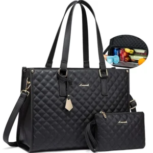 LOVEVOOK Bolsa de almuerzo para mujer, bolsa para laptop de 15.6 pulgadas con compartimento aislado para el almuerzo, bolso acolchado de gran capacidad para computadora con bolso para negocios – QWE001 2