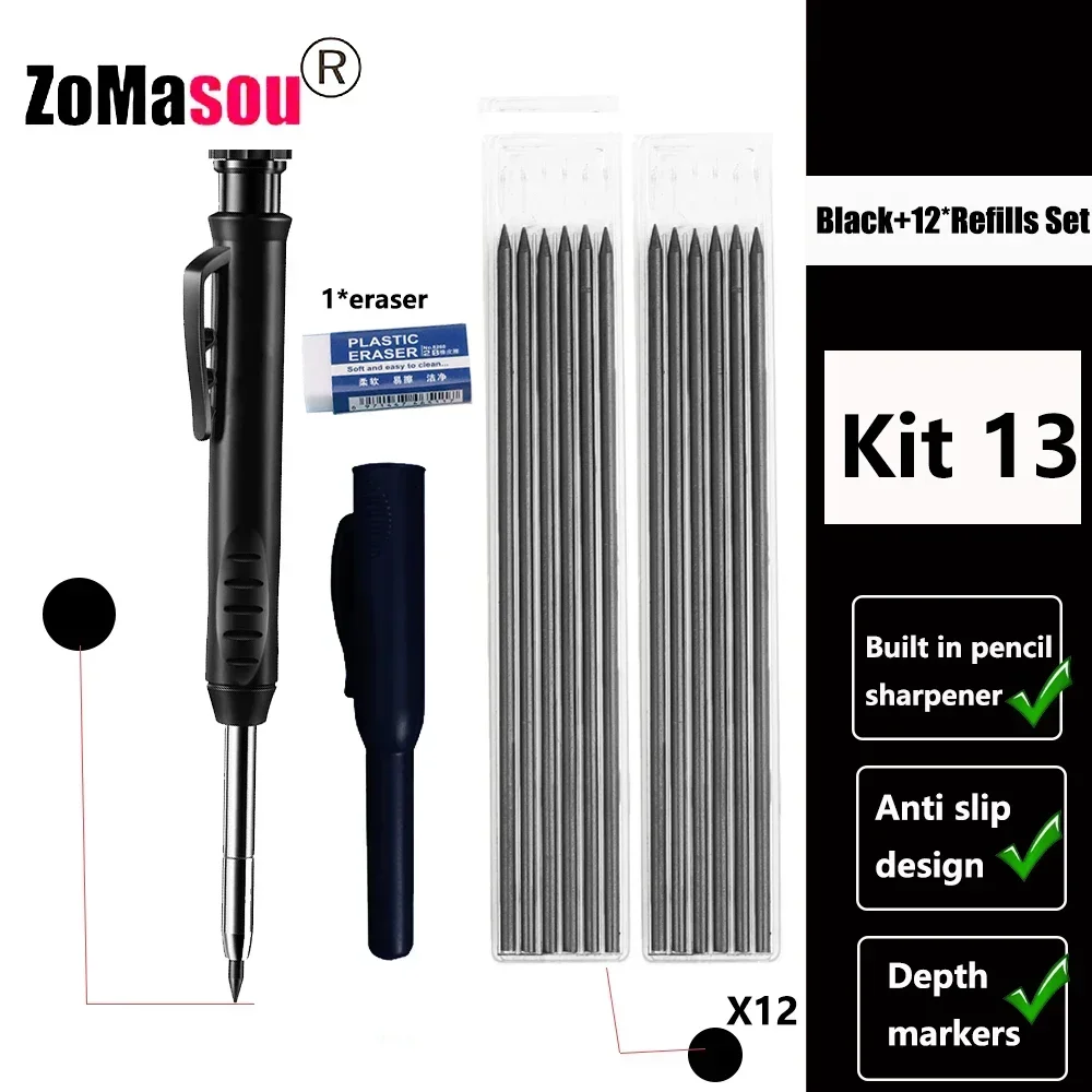 Lápiz de carpintero profesional, marcador de Agujero profundo de cabeza larga de Metal, ingeniería para herramientas de construcción de carpintería, papelería – Kit 13 26 Lápiz de carpintero profesional, marcador de Agujero profundo de cabeza larga de Metal, ingeniería para herramientas de construcción de carpintería, papelería – Kit 13 26