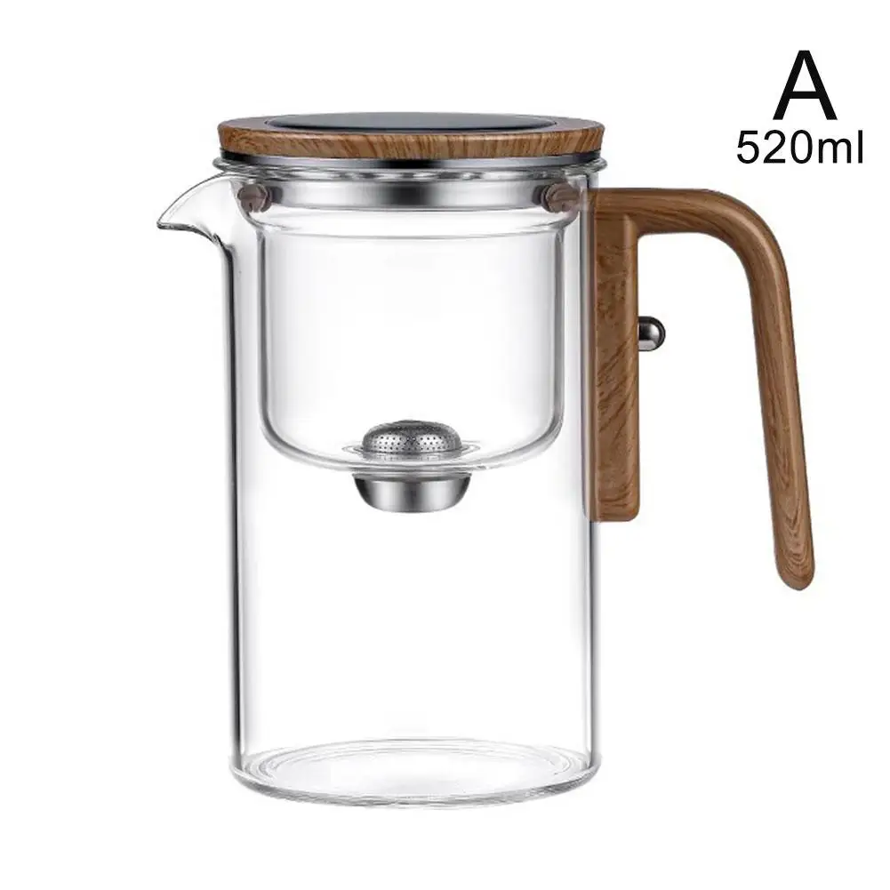 Tetera de contenedor interior con separación de agua, interruptor magnético de un clic, filtración de separación de té, tetera de vidrio, mango de madera para té – White	520ml 7 Tetera de contenedor interior con separación de agua, interruptor magnético de un clic, filtración de separación de té, tetera de vidrio, mango de madera para té – White	520ml 7