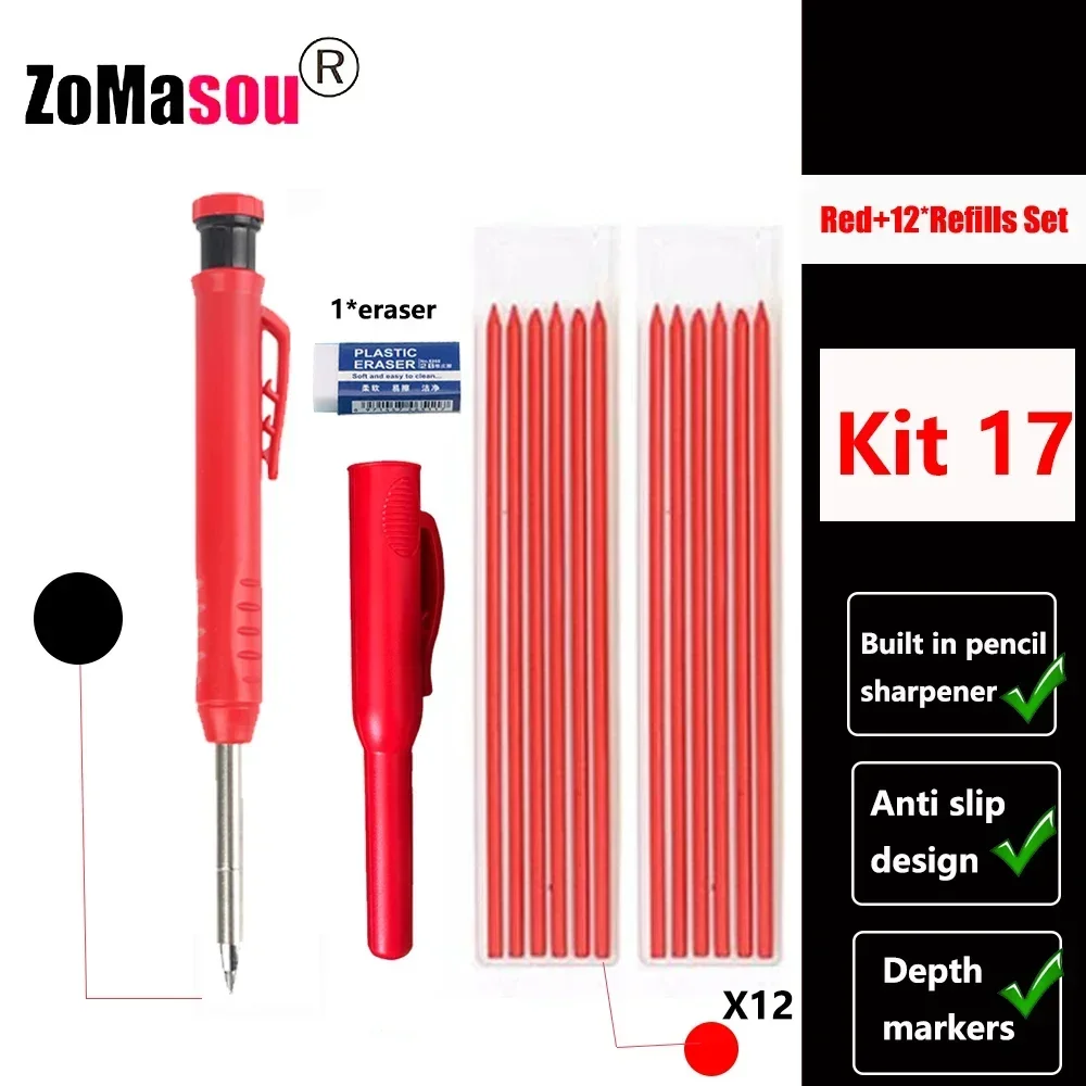 Lápiz de carpintero profesional, marcador de Agujero profundo de cabeza larga de Metal, ingeniería para herramientas de construcción de carpintería, papelería – Kit 17 30 Lápiz de carpintero profesional, marcador de Agujero profundo de cabeza larga de Metal, ingeniería para herramientas de construcción de carpintería, papelería – Kit 17 30