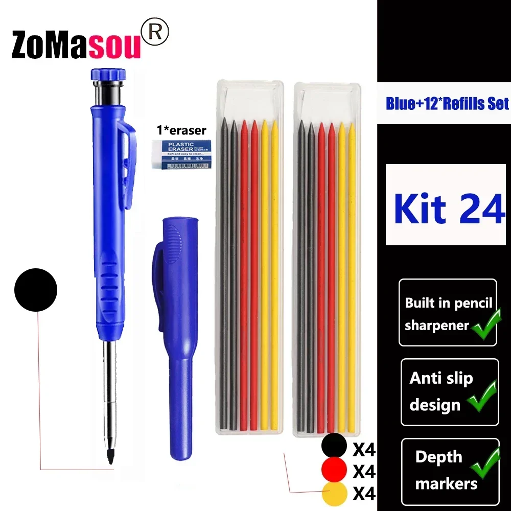 Lápiz de carpintero profesional, marcador de Agujero profundo de cabeza larga de Metal, ingeniería para herramientas de construcción de carpintería, papelería – Kit 24 37 Lápiz de carpintero profesional, marcador de Agujero profundo de cabeza larga de Metal, ingeniería para herramientas de construcción de carpintería, papelería – Kit 24 37