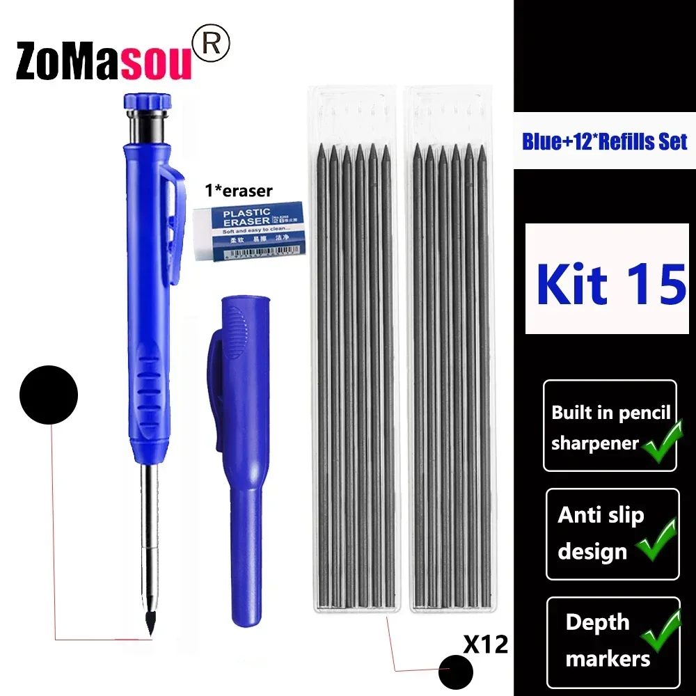 Lápiz de carpintero profesional, marcador de Agujero profundo de cabeza larga de Metal, ingeniería para herramientas de construcción de carpintería, papelería – Kit 15 28 Lápiz de carpintero profesional, marcador de Agujero profundo de cabeza larga de Metal, ingeniería para herramientas de construcción de carpintería, papelería – Kit 15 28